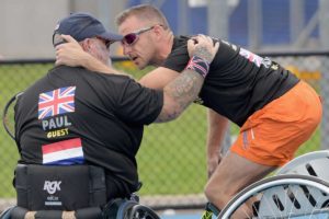 David Guest consoled wheelchair tennis